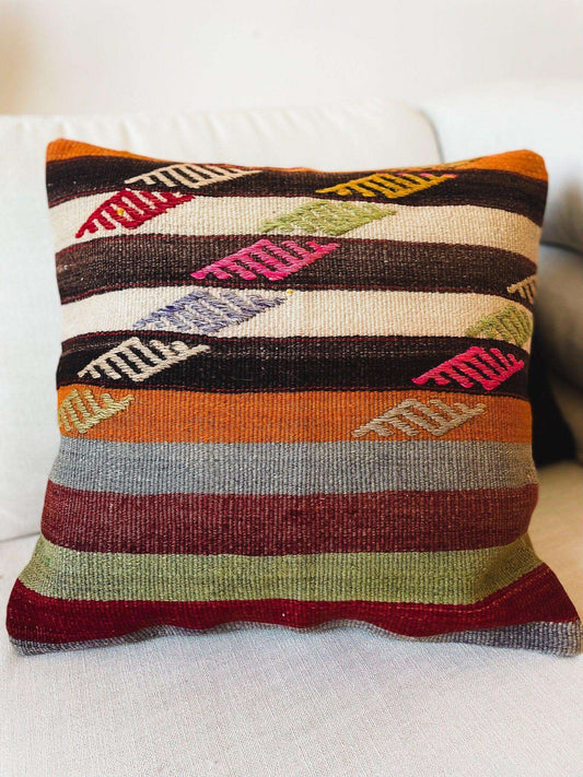 Handwoven Original Vintage Kilim Cushion Cover - 50x50cm (20x20') - BeachPerfect.de