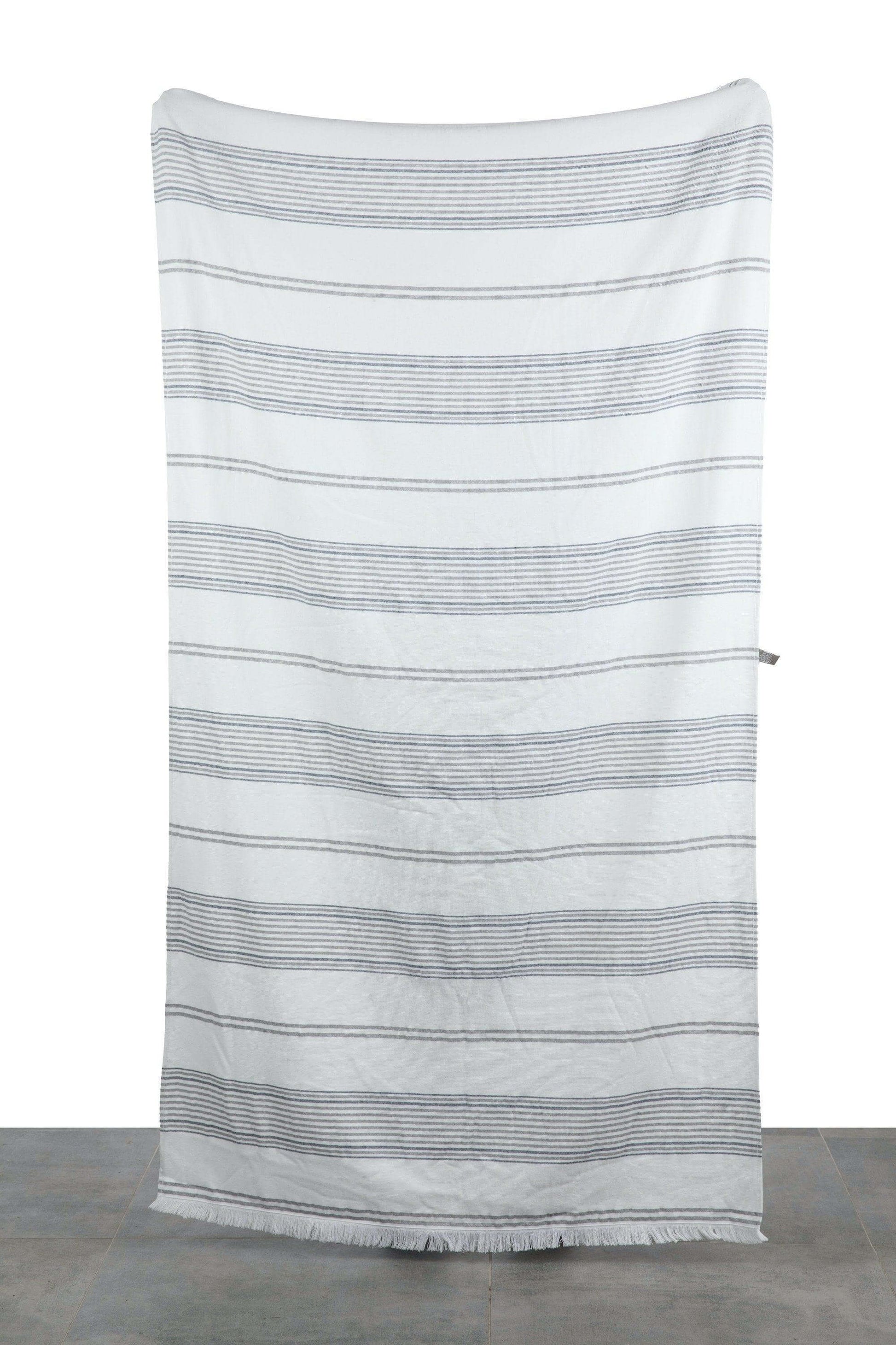 Organic Cotton Gray and Navy Striped XL Bath Beach Towel PeshtemalBeach TowelsBeachPerfect.de