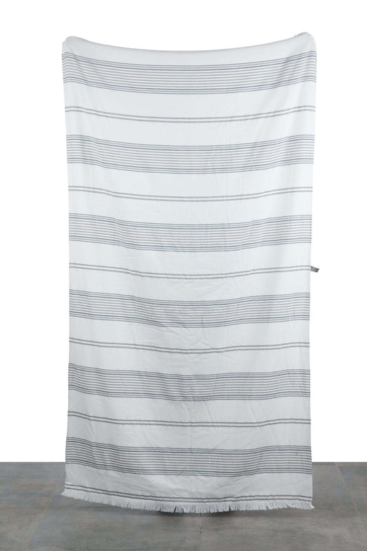 100% Cotton Gray and Navy Striped XL Bath Beach Towel Peshtemal - BeachPerfect.de