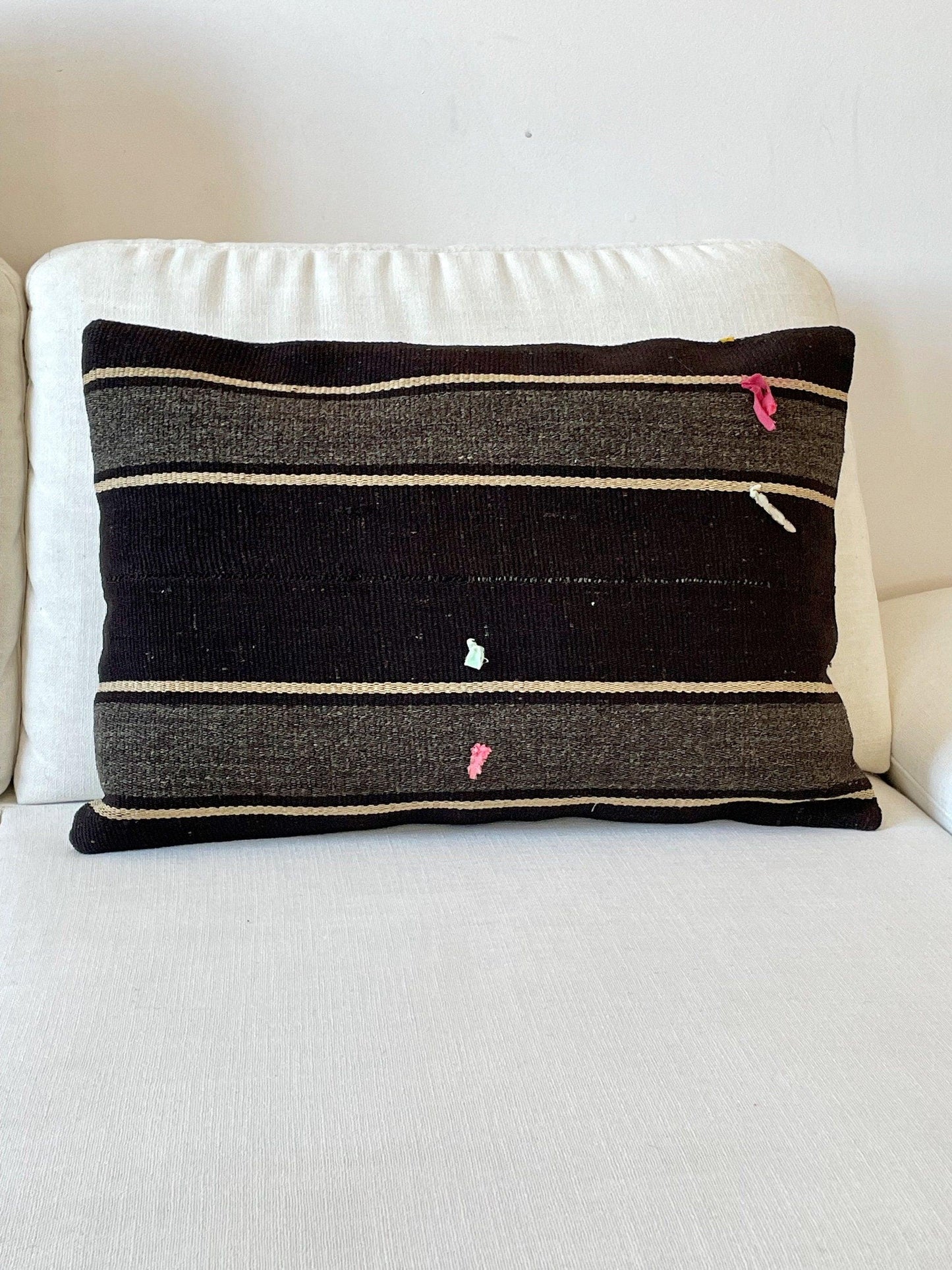 XL Vintage Kilim Bench Cushion handwoven with natural yarnThrow PillowsBeachPerfect.de