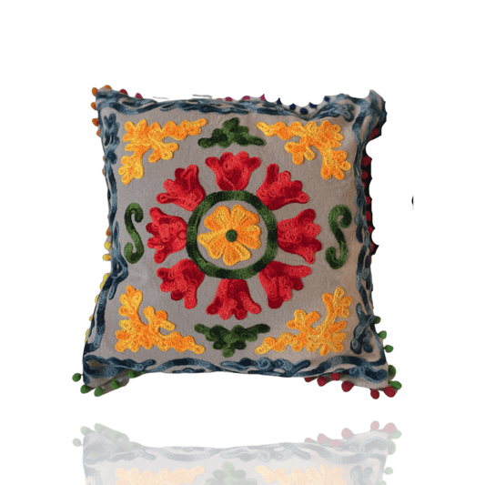 Suzani Pattern Embroidered Square Cushion - BeachPerfect.de